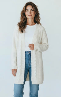 Solid Twisted Knit Cardigan - Ivory-150 Cardigans/Layers-NYW-Coastal Bloom Boutique, find the trendiest versions of the popular styles and looks Located in Indialantic, FL