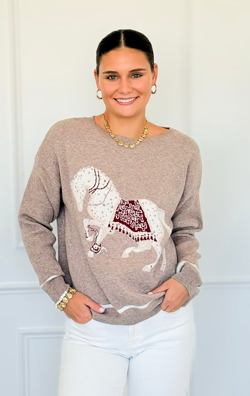Equestrian Parade Italian Sweater- Beige-140 Sweaters-K2-Coastal Bloom Boutique, find the trendiest versions of the popular styles and looks Located in Indialantic, FL