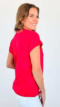 Cotton Crew Girl Next Door Neck Top - Ruby-110 Short Sleeve Tops-Zenana-Coastal Bloom Boutique, find the trendiest versions of the popular styles and looks Located in Indialantic, FL