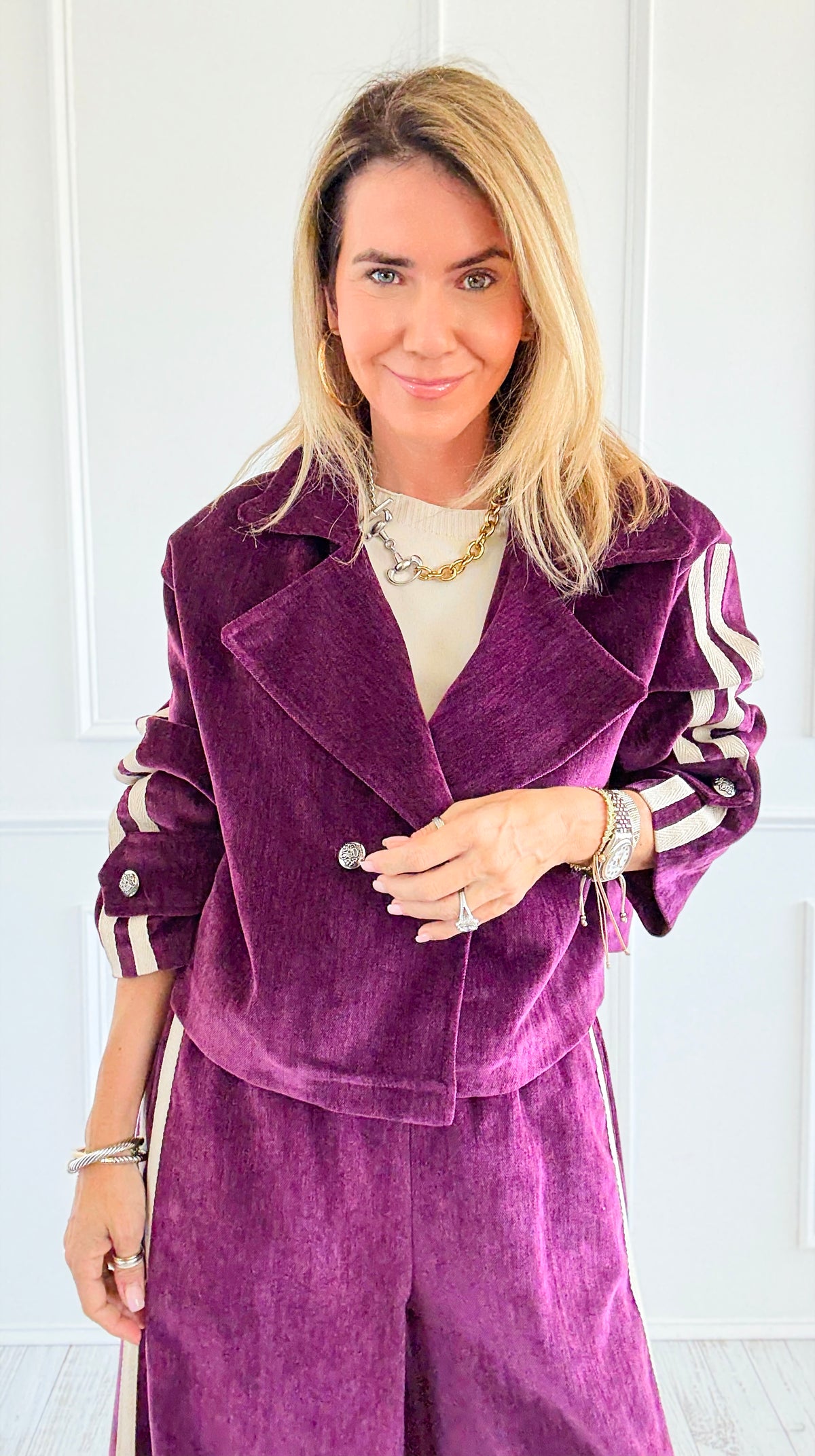 Tracked Threads Cropped Italian Jacket- Plum