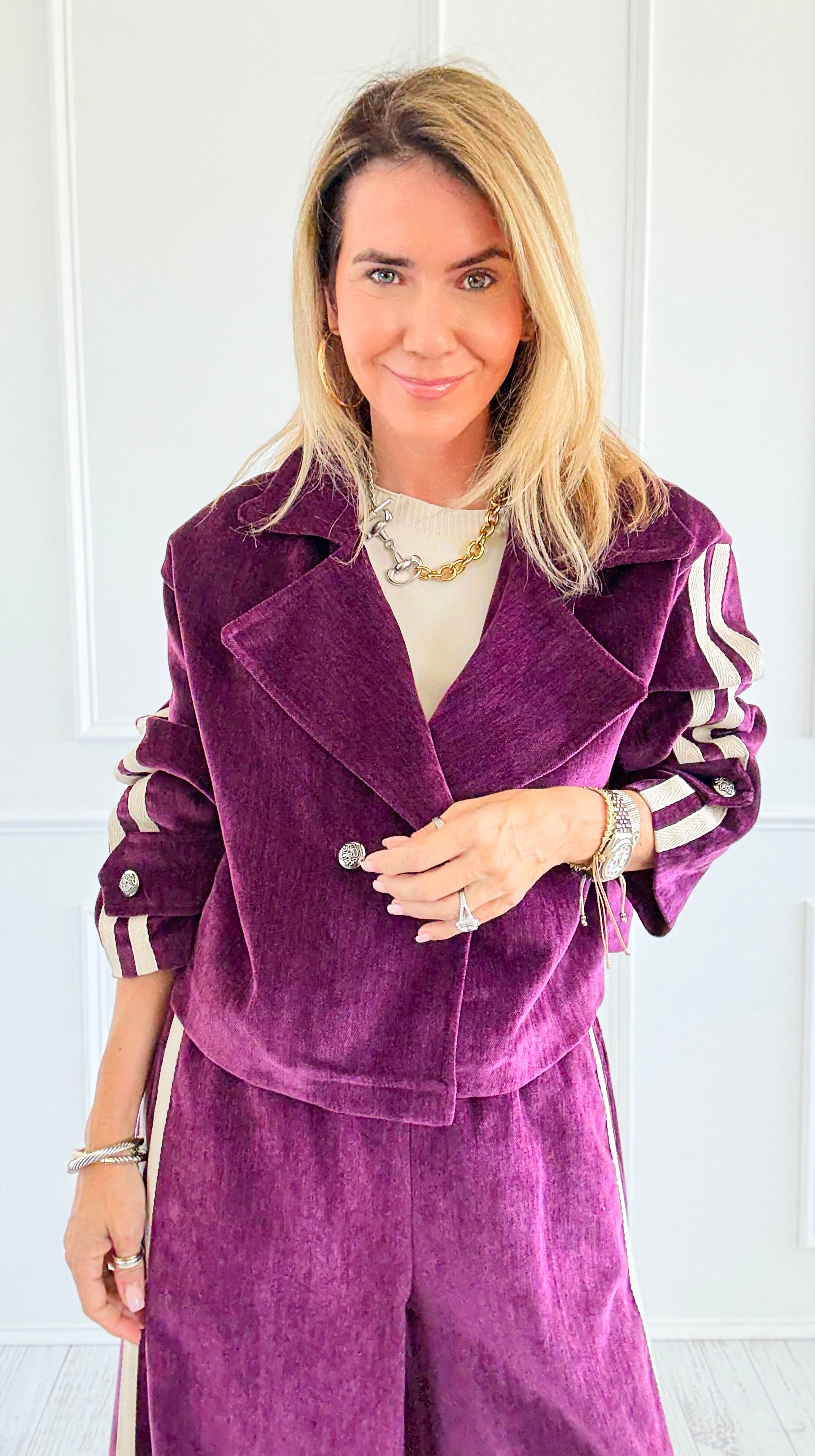 Tracked Threads Cropped Italian Jacket- Plum