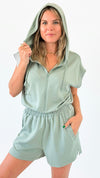 Park Day Zip-Up Romper - Sage Green-200 Dresses/Jumpsuits/Rompers-HYFVE-Coastal Bloom Boutique, find the trendiest versions of the popular styles and looks Located in Indialantic, FL