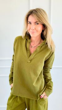 Eileen Cozy Lounge Collar Pullover Top - Camo Green-110 Long Sleeve Tops-MONO B-Coastal Bloom Boutique, find the trendiest versions of the popular styles and looks Located in Indialantic, FL