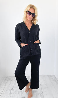 Quilted Jacket and Pants Set - Black-210 Loungewear/Sets-Zenana-Coastal Bloom Boutique, find the trendiest versions of the popular styles and looks Located in Indialantic, FL