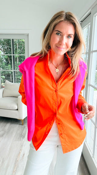 Sutton Italian Button Up Blouse- Orange