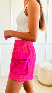 High Rise Cargo Pocket Shorts- Hot Pink-170 Bottoms-BucketList-Coastal Bloom Boutique, find the trendiest versions of the popular styles and looks Located in Indialantic, FL