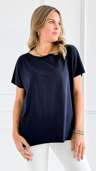 Easy Breezy Italian tee - Navy-110 Short Sleeve Tops-Italianissimo-Coastal Bloom Boutique, find the trendiest versions of the popular styles and looks Located in Indialantic, FL