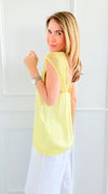 Lace Satin Sleeveless Italian Top- Yellow-100 Sleeveless Tops-Italianissimo-Coastal Bloom Boutique, find the trendiest versions of the popular styles and looks Located in Indialantic, FL