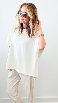 Butter Modal Side Slit Cape Top - Cream-110 Short Sleeve Tops-Before You-Coastal Bloom Boutique, find the trendiest versions of the popular styles and looks Located in Indialantic, FL