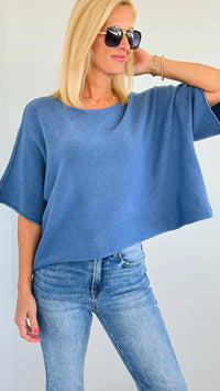 Winter in Amalfi Italian Top - Slate Blue-140 Sweaters-Italianissimo-Coastal Bloom Boutique, find the trendiest versions of the popular styles and looks Located in Indialantic, FL