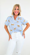 Striped Safari Puff Sleeves Blouse-110 Short Sleeve Tops-THML-Coastal Bloom Boutique, find the trendiest versions of the popular styles and looks Located in Indialantic, FL