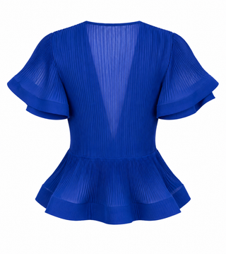 Bow Charm Peplum Blouse - Royal Blue