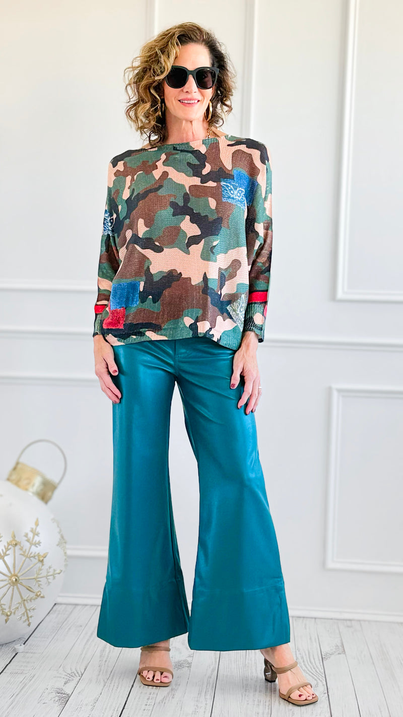 Holiday Luxe Faux Leather Flare Leg Pants - Hunter-100 Pants-SO ME-Coastal Bloom Boutique, find the trendiest versions of the popular styles and looks Located in Indialantic, FL