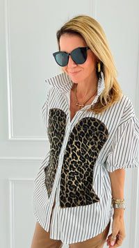 Run Wild Button-Up Blouse- Stripe-110 Short Sleeve Tops-7Mango7-Coastal Bloom Boutique, find the trendiest versions of the popular styles and looks Located in Indialantic, FL