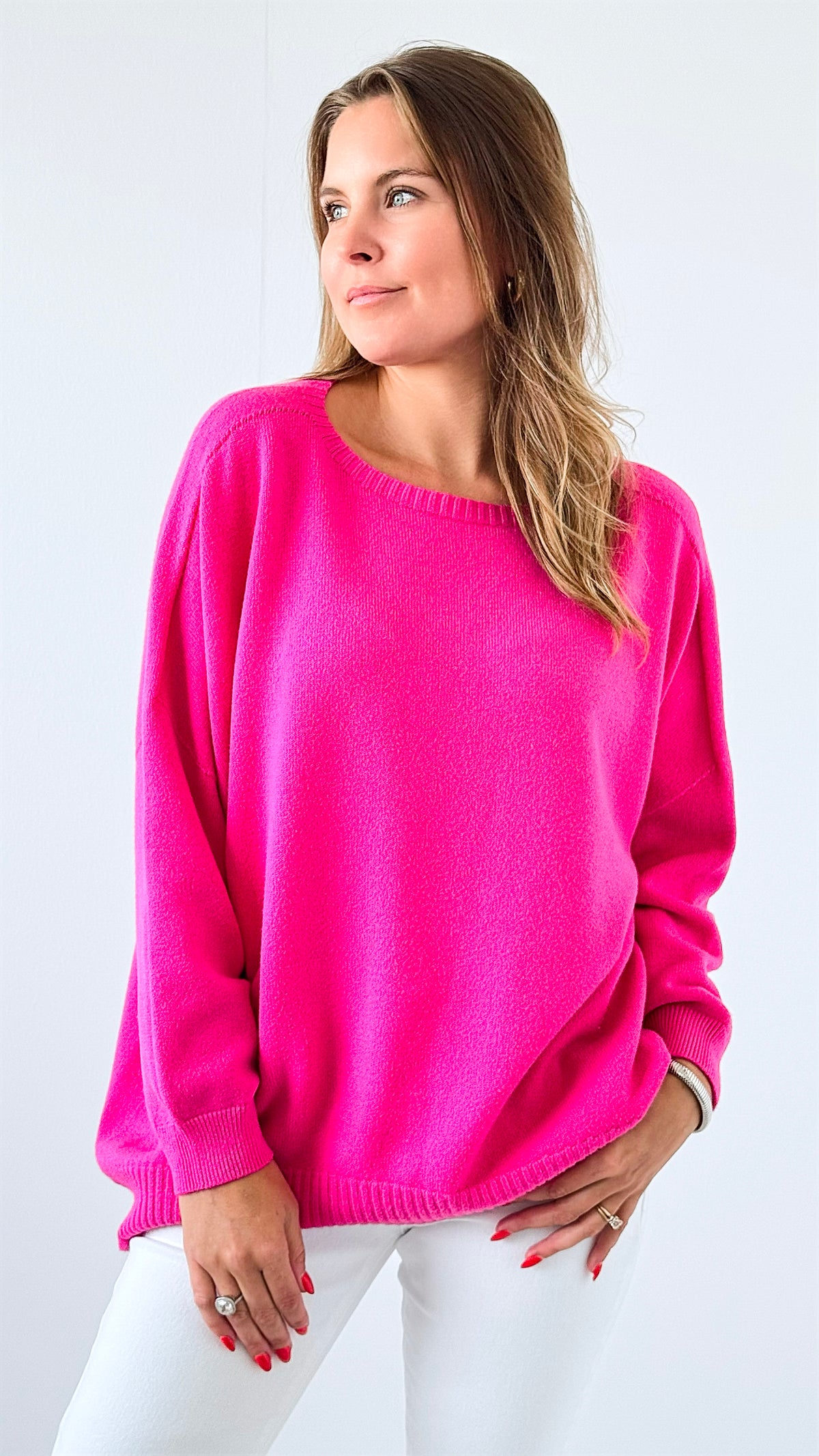 Chic Cozy Italian Sweater- Fuchsia-140 Sweaters-Italianissimo-Coastal Bloom Boutique, find the trendiest versions of the popular styles and looks Located in Indialantic, FL