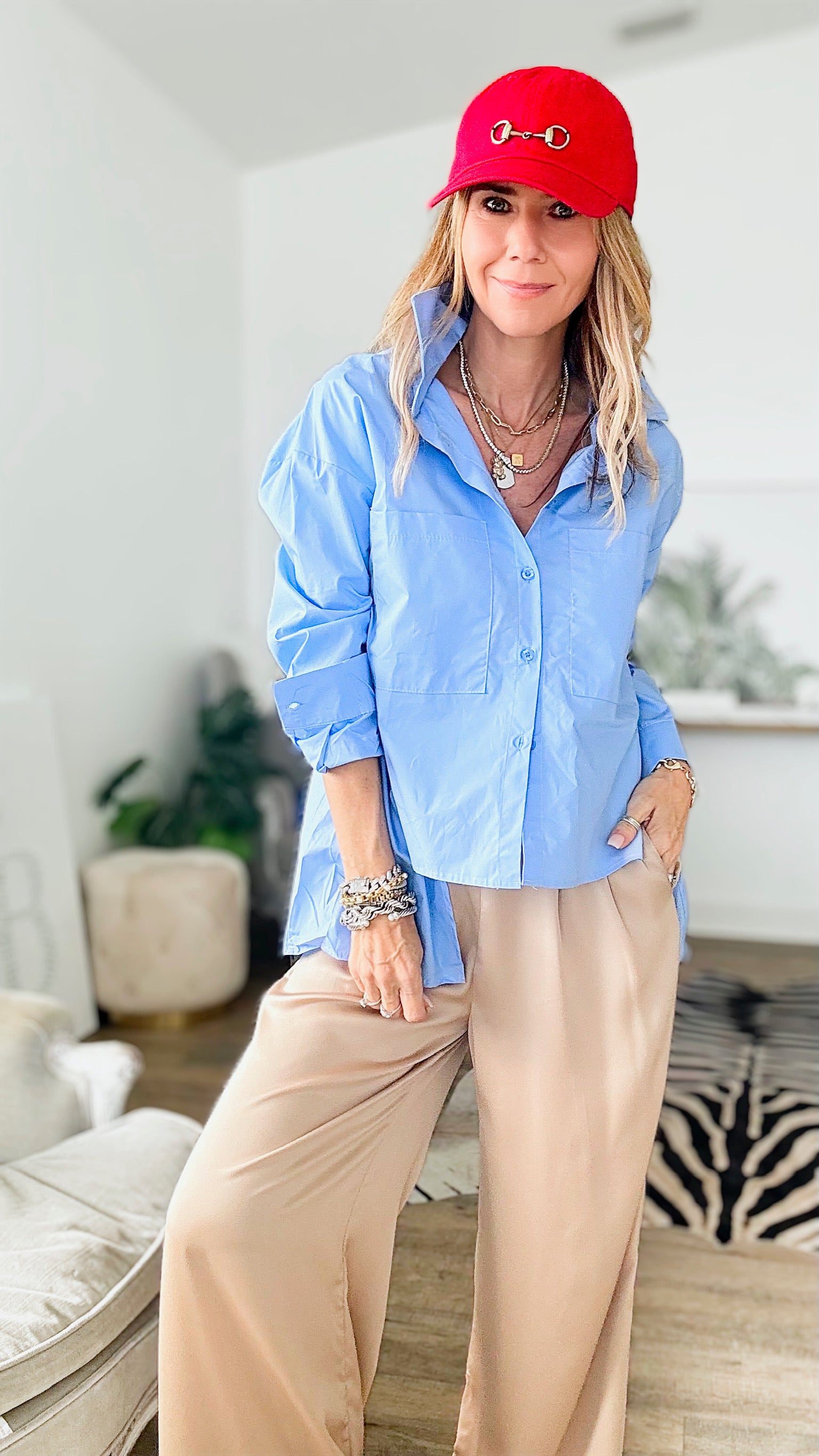 Italian High-Low Long Sleeve Blouse-Sky Blue-130 Long Sleeve Tops-Venti6 Outlet-Coastal Bloom Boutique, find the trendiest versions of the popular styles and looks Located in Indialantic, FL