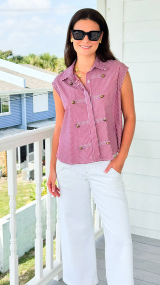 Portside Perfection Sleeveless Italian Button Top