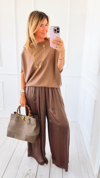 Easy Escape Italian Palazzo Pant- Brown