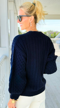 Snowfall Dream Knit Cardigan - Navy-150 Cardigans/Layers-Umgee-Coastal Bloom Boutique, find the trendiest versions of the popular styles and looks Located in Indialantic, FL