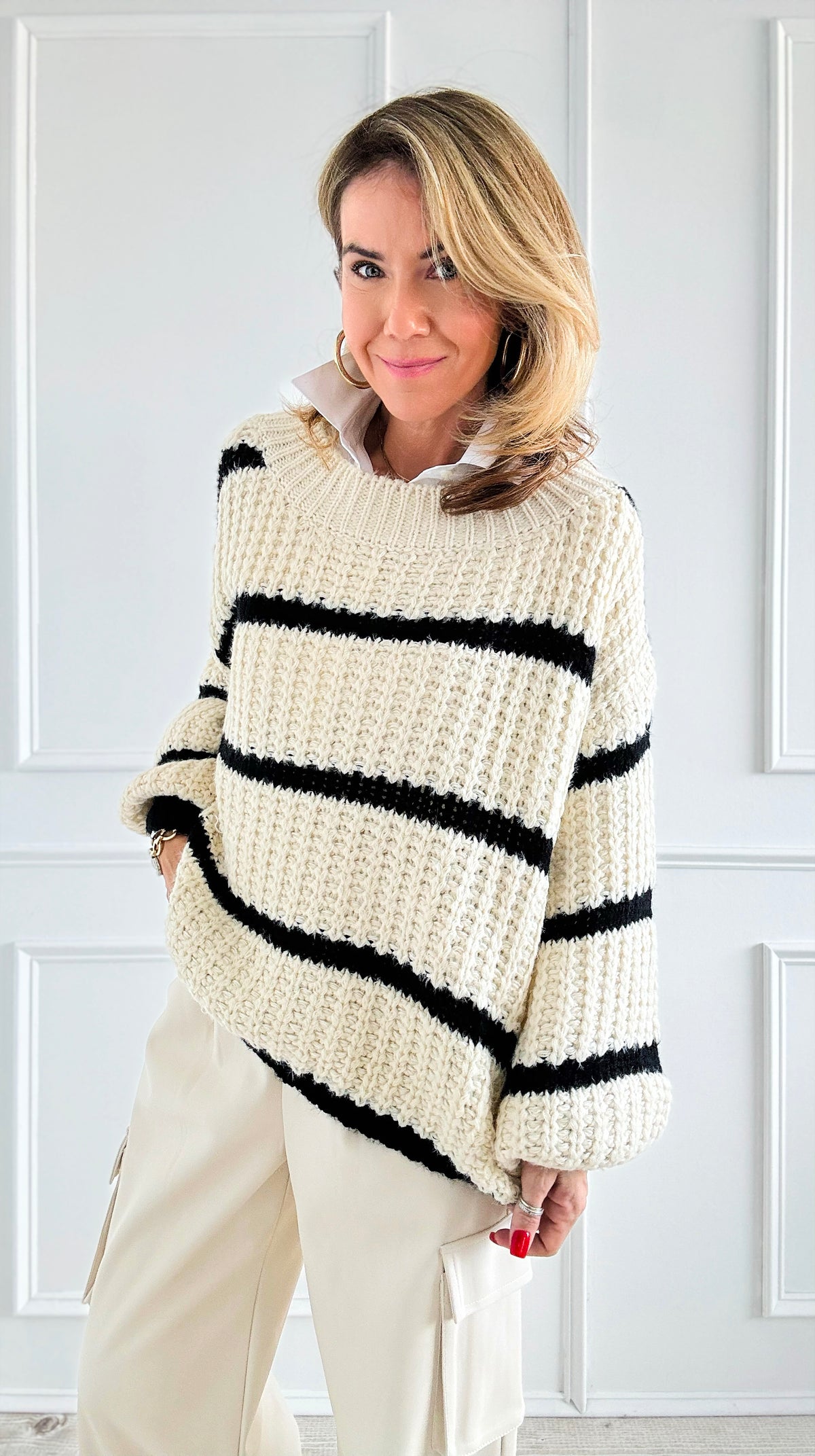 Knitted Puff Sleeve Crew Neck Sweater-140 Sweaters-Kori America-Coastal Bloom Boutique, find the trendiest versions of the popular styles and looks Located in Indialantic, FL