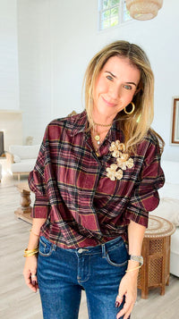 Plaid Petals Corduroy Italian Blouse