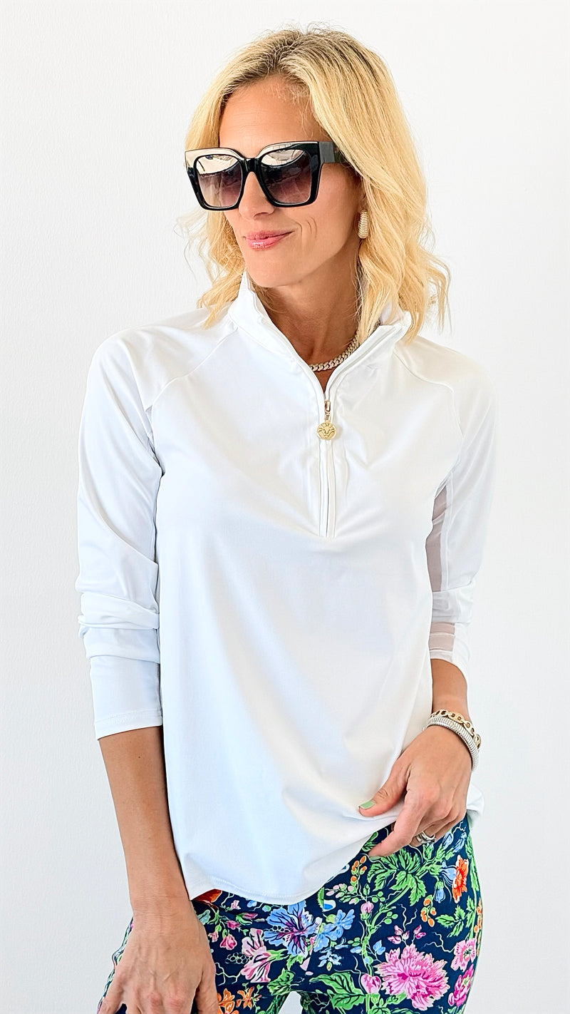 Effortlessly Active Zip-Up Top - White-130 Long Sleeve Tops-ARYEH-Coastal Bloom Boutique, find the trendiest versions of the popular styles and looks Located in Indialantic, FL