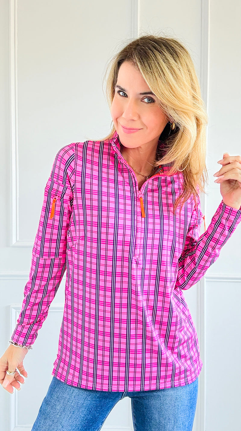 Pre Order- Plaid Allure Zip-Up Top-110 Long Sleeve Tops-Gretchen Scott-Coastal Bloom Boutique, find the trendiest versions of the popular styles and looks Located in Indialantic, FL