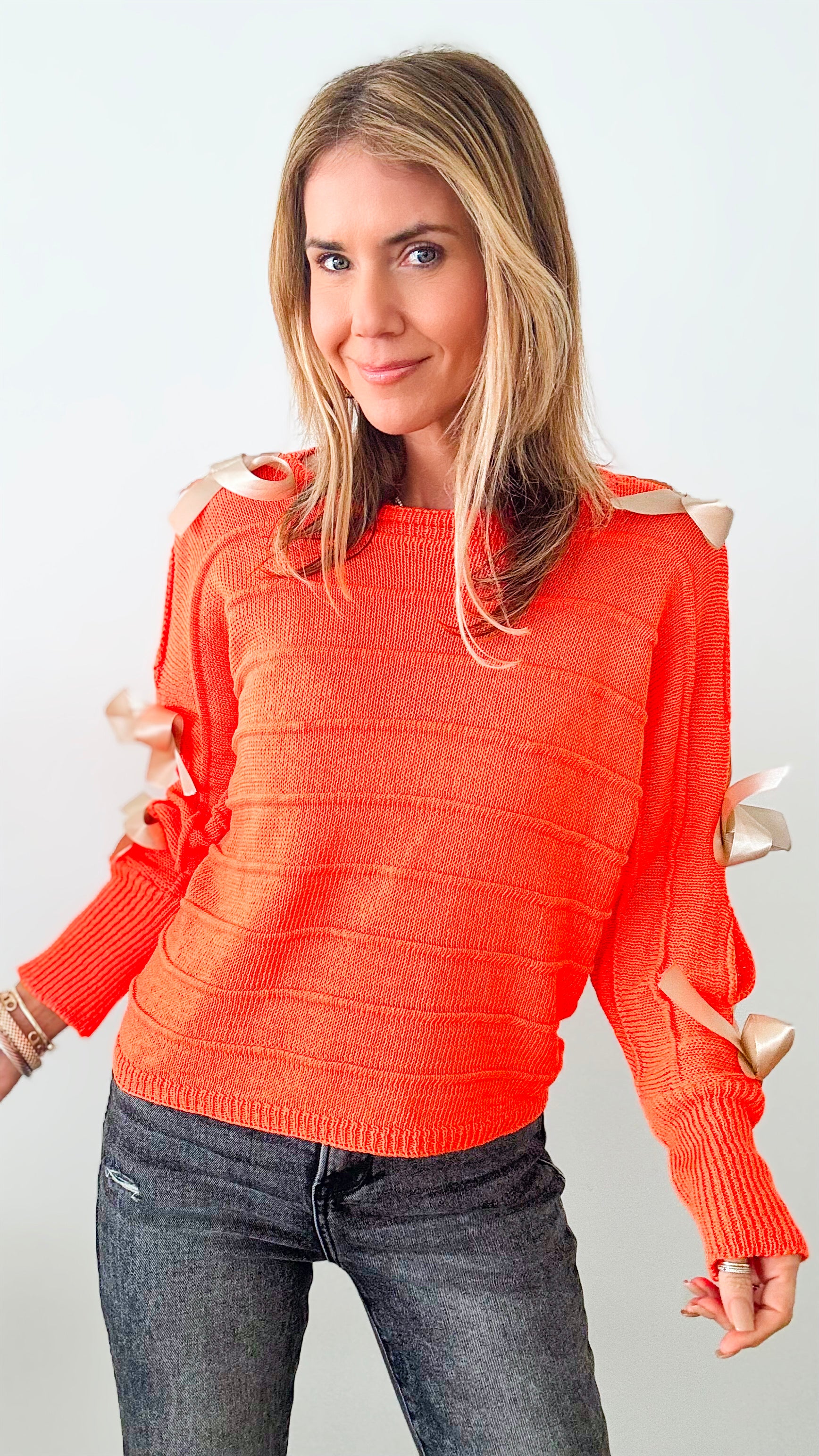 Satin Elegance Italian Sweater - Orange-140 Sweaters-Germany-Coastal Bloom Boutique, find the trendiest versions of the popular styles and looks Located in Indialantic, FL