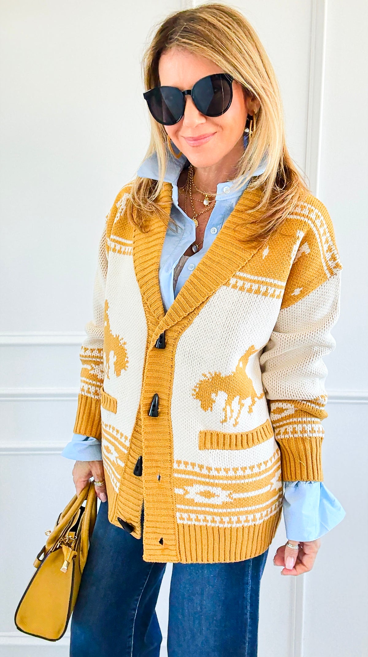 Rodeo Cowboy Cardiigan -Mustard-140 Sweaters-Original USA-Coastal Bloom Boutique, find the trendiest versions of the popular styles and looks Located in Indialantic, FL