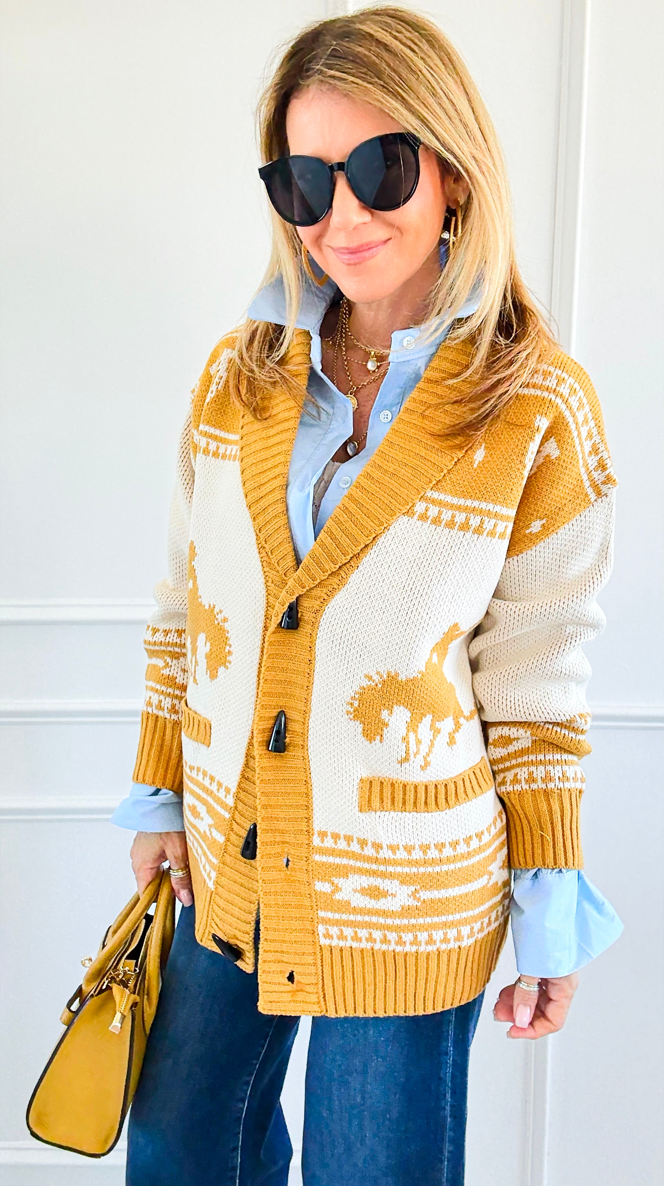 Rodeo Cowboy Cardiigan -Mustard-140 Sweaters-Original USA-Coastal Bloom Boutique, find the trendiest versions of the popular styles and looks Located in Indialantic, FL