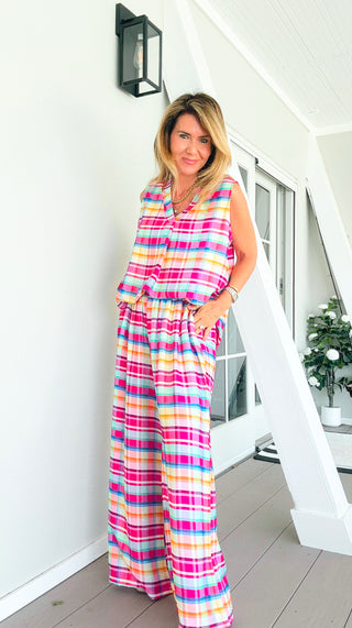 Sunshine Plaid Italian Pant- Fuchsia