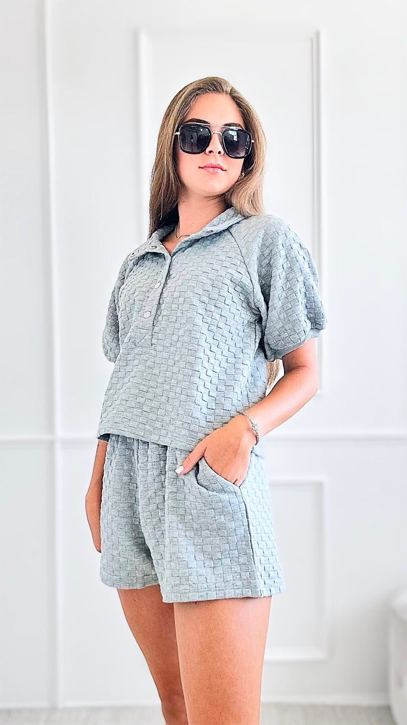 Textured Cropped Knit Set-110 Short Sleeve Tops-Main Strip-Coastal Bloom Boutique, find the trendiest versions of the popular styles and looks Located in Indialantic, FL