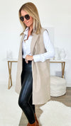 Idyllic Fleece Long Line Waistcoat - Oatmeal-150 Cardigans/Layers-LOVE TREE-Coastal Bloom Boutique, find the trendiest versions of the popular styles and looks Located in Indialantic, FL