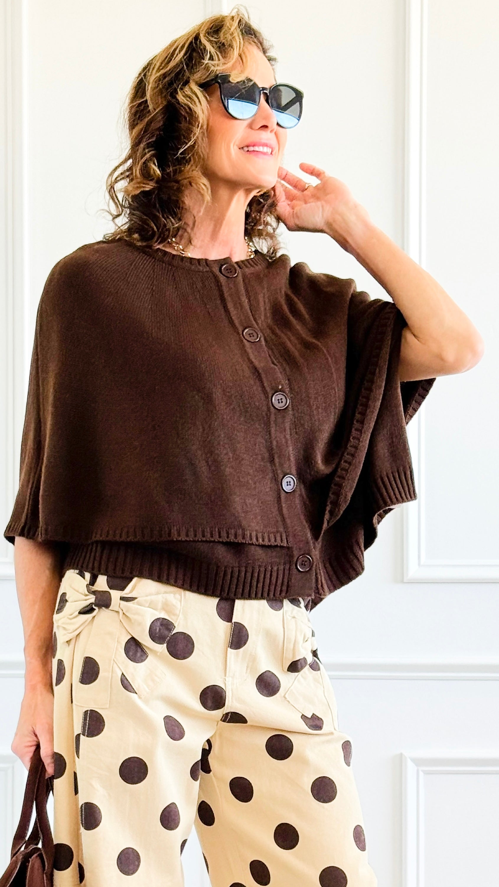 Knit Button Front Cape Poncho - Brown-150 Cardigans/Layers-NYW-Coastal Bloom Boutique, find the trendiest versions of the popular styles and looks Located in Indialantic, FL