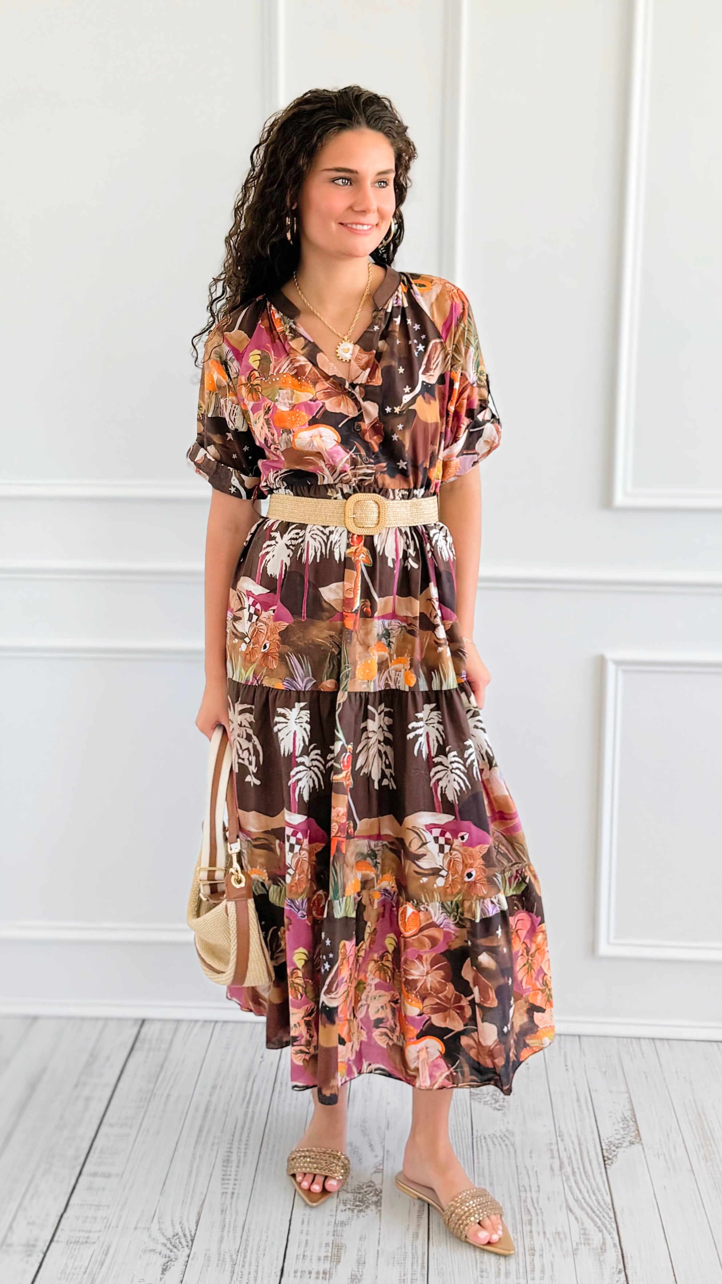 Imperial Garden Belted Italian Midi Dress-200 Dresses/Jumpsuits/Rompers-AZUL MONACO-Coastal Bloom Boutique, find the trendiest versions of the popular styles and looks Located in Indialantic, FL