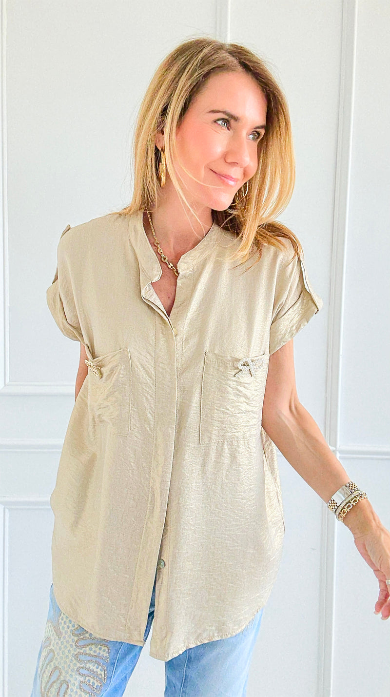 Golden Charm Italian Button Top-170 Bottoms-SEÑORITA C-Coastal Bloom Boutique, find the trendiest versions of the popular styles and looks Located in Indialantic, FL