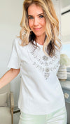 Rhinestone Detail Short Sleeves T-Shirt-110 Short Sleeve Tops-LA ROS-Coastal Bloom Boutique, find the trendiest versions of the popular styles and looks Located in Indialantic, FL