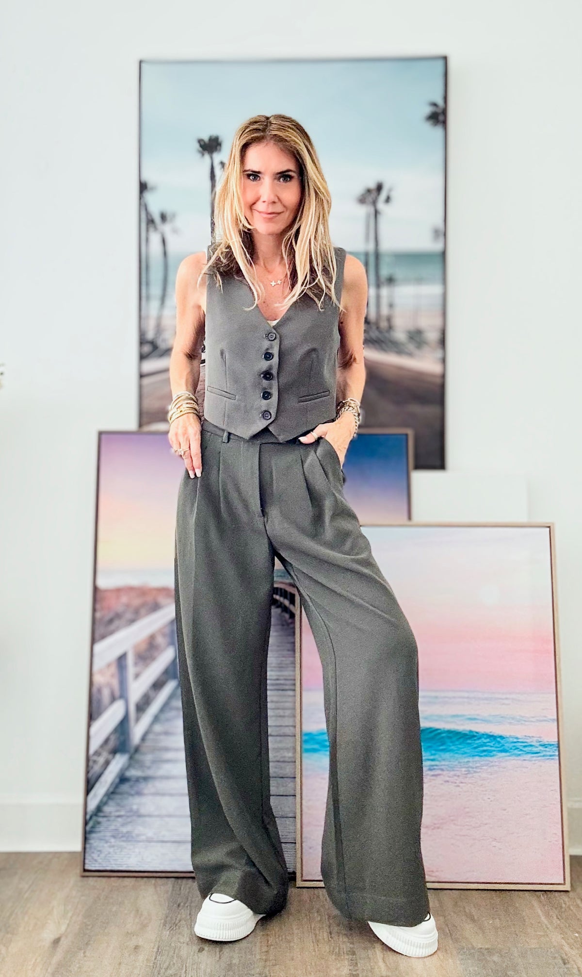 Woven Wide Pants-Olive Grey-170 Bottoms-Edit By Nine-Coastal Bloom Boutique, find the trendiest versions of the popular styles and looks Located in Indialantic, FL