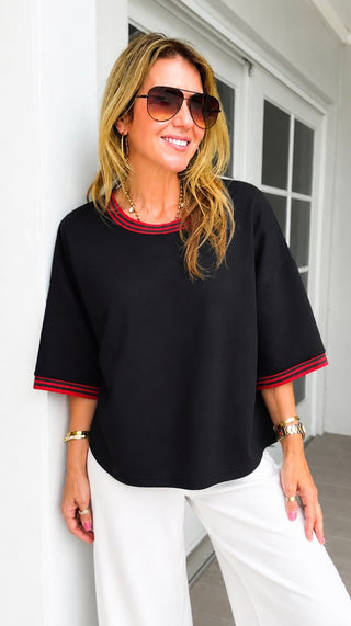 Sport Stripe Knit Top -  Black