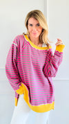 Sunny Stripes Relaxed Sweatshirt-140 Sweaters-White Birch-Coastal Bloom Boutique, find the trendiest versions of the popular styles and looks Located in Indialantic, FL