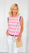 Candy Stripe Contrast Band Top-110 short Sleeve Top-VOY-Coastal Bloom Boutique, find the trendiest versions of the popular styles and looks Located in Indialantic, FL