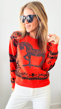 Rich in Orange Equestrian Iridescent Horsebit Sweater-140 Sweaters-Chasing Bandits-Coastal Bloom Boutique, find the trendiest versions of the popular styles and looks Located in Indialantic, FL