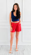 Summer Linen Belted Italian Short-170 Bottoms/Shorts-PORCIENTO-Coastal Bloom Boutique, find the trendiest versions of the popular styles and looks Located in Indialantic, FL