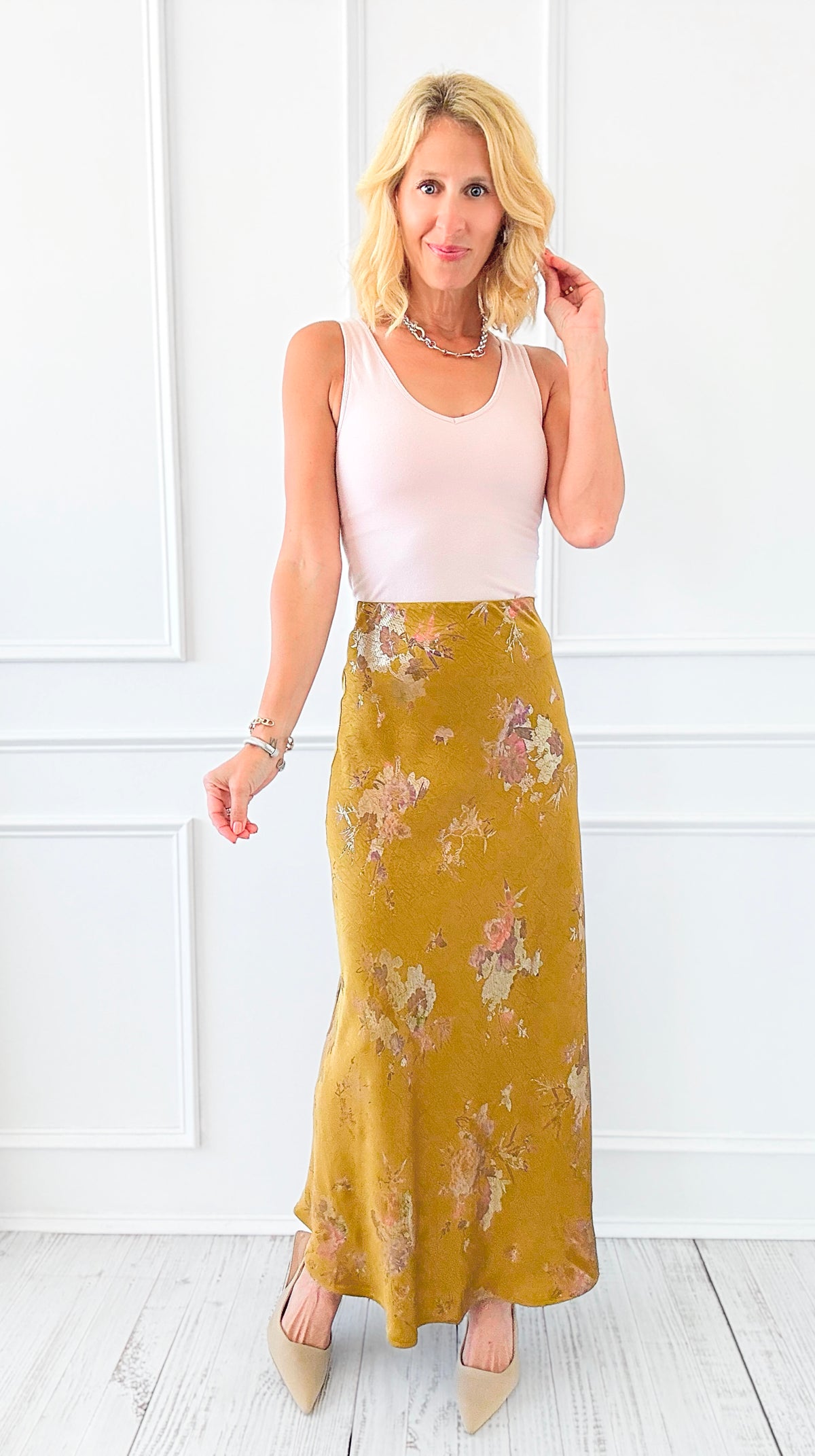 Golden Hour Floral Skirt-170 Bottoms-TABA-Coastal Bloom Boutique, find the trendiest versions of the popular styles and looks Located in Indialantic, FL