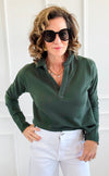 Eileen Cozy Lounge Collar Pullover Top - Deep Forest-110 Long Sleeve Tops-Mono B-Coastal Bloom Boutique, find the trendiest versions of the popular styles and looks Located in Indialantic, FL