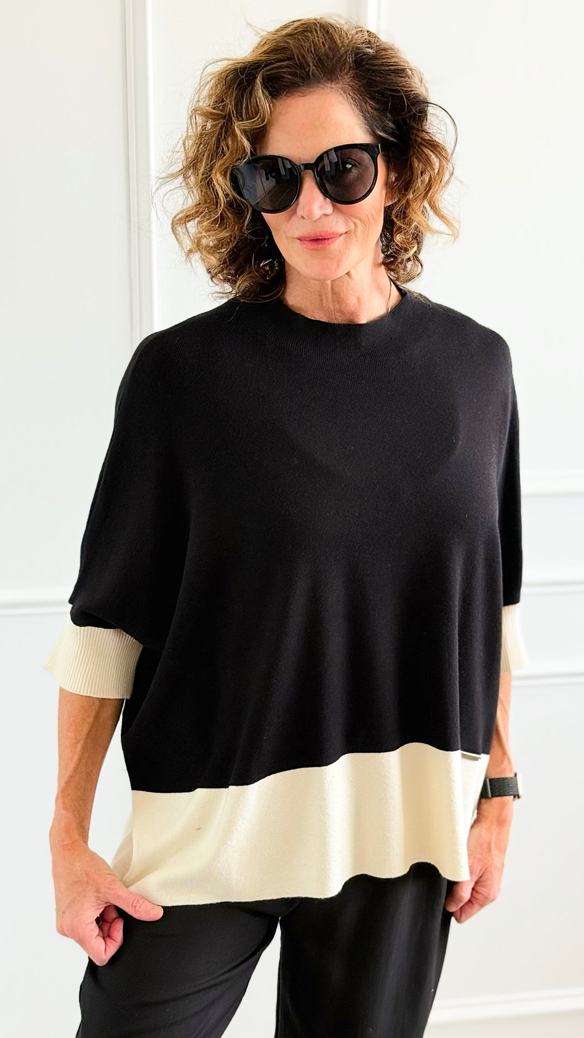Color-Blocked Poncho Sleeve Sweater-140 Sweaters-Z STUDIO-Coastal Bloom Boutique, find the trendiest versions of the popular styles and looks Located in Indialantic, FL