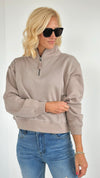 French Terry Half-Zip Pullover -Ash Mocha-130 Long Sleeve Tops-Zenana-Coastal Bloom Boutique, find the trendiest versions of the popular styles and looks Located in Indialantic, FL