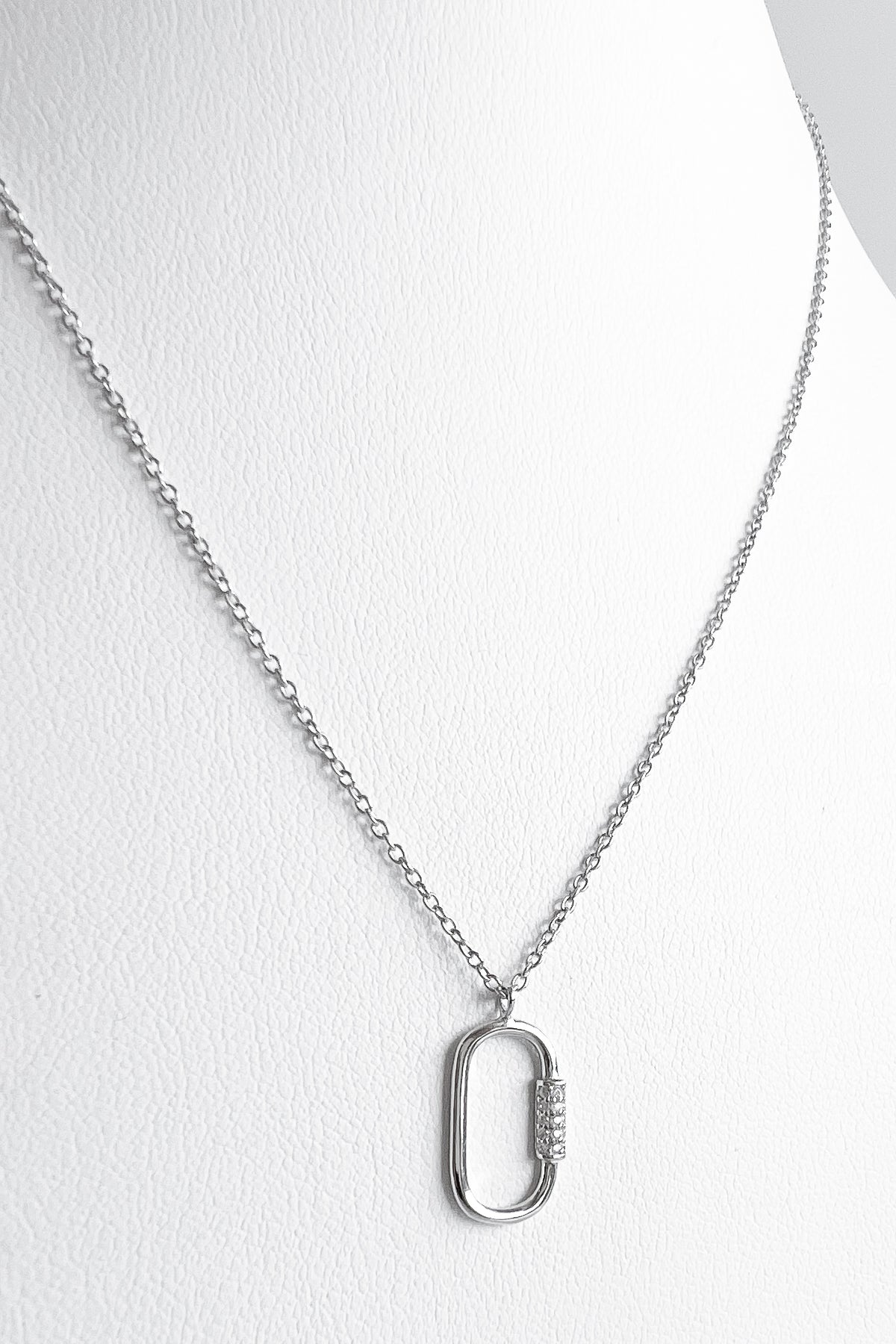 Sterling Silver CZ Carabiner Necklace-230 Jewelry-NYC-Coastal Bloom Boutique, find the trendiest versions of the popular styles and looks Located in Indialantic, FL