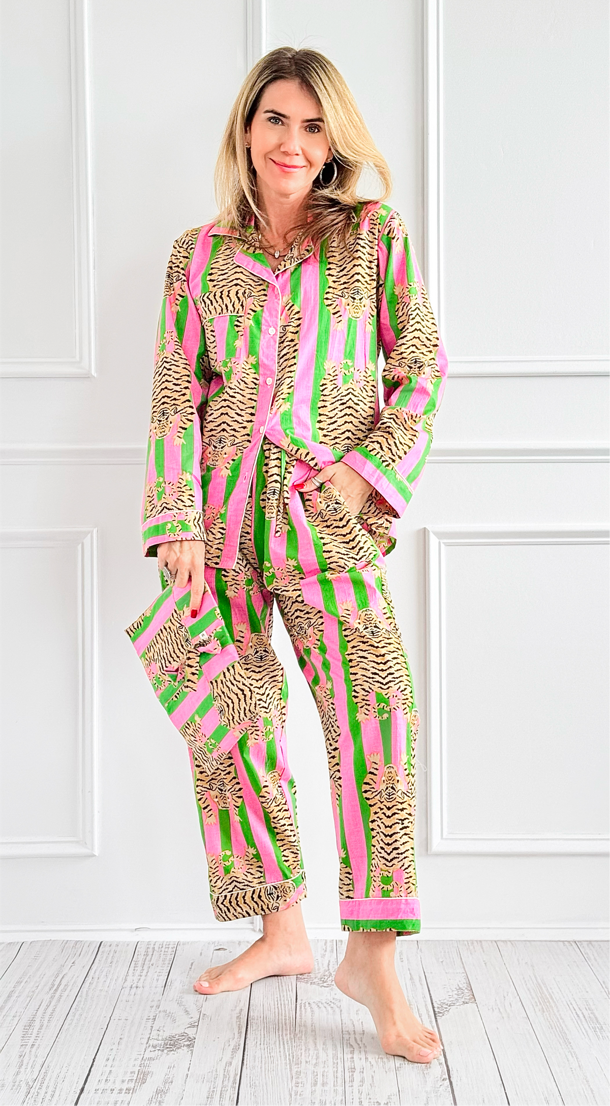 Tropical Tiger Stripe Cotton Pajama Set-Green-220 Intimates-bhavnas boutique-Coastal Bloom Boutique, find the trendiest versions of the popular styles and looks Located in Indialantic, FL