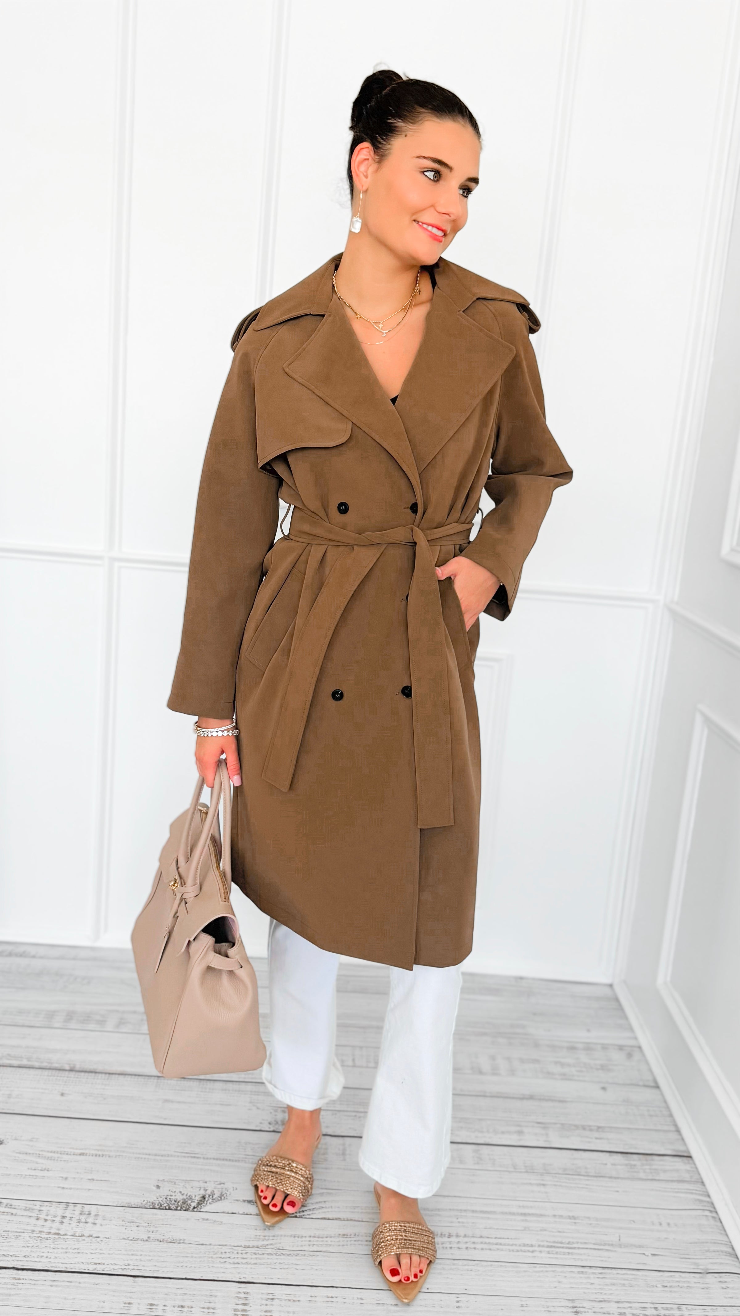 Suede Luxe Italian Long Trench Coat-160 Jackets-KZ SENA-Coastal Bloom Boutique, find the trendiest versions of the popular styles and looks Located in Indialantic, FL